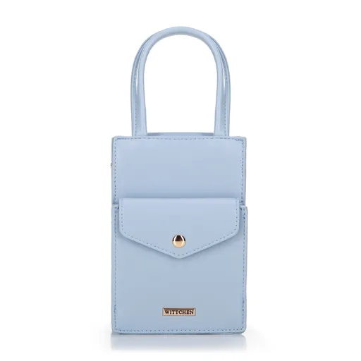 Dámska mini kabelka na telefón z ekokože svetlomodrá 100-4Y-227-N