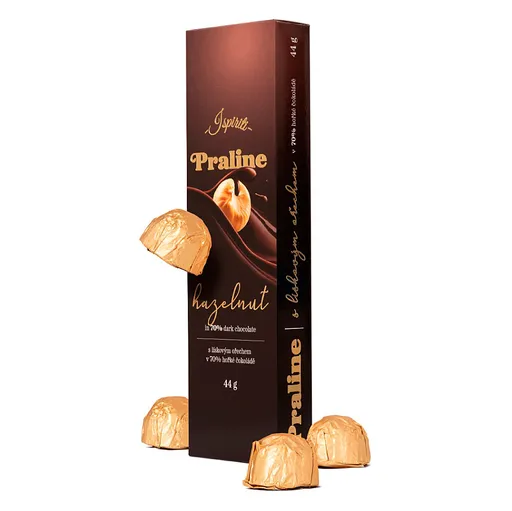 ISPIRITI Praline s lieskovým orechom v 70% horkej čokoláde 44 g