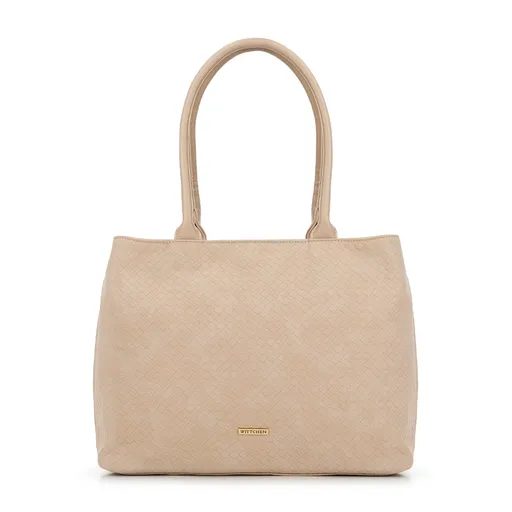 Shopperka z ekokože s vyrazeným vzorom béžová 99-4Y-422-9