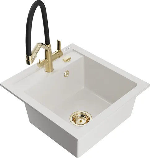 MEXEN/S MEXEN/S - Vito granitový drez 1-miska vrátane batérie Duo, biela 6503-20-671701-57-G