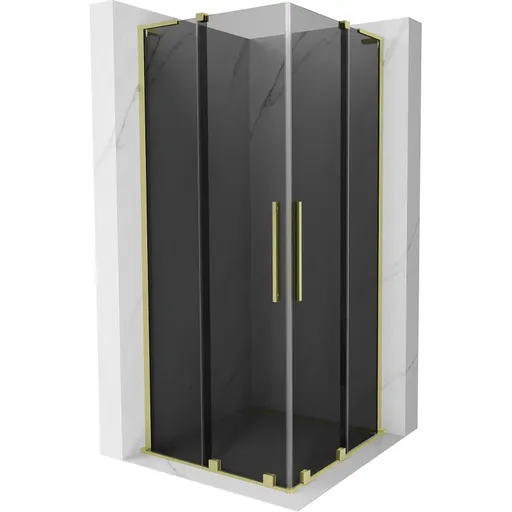 MEXEN/S - Velar L Duo sprchovací kút, posuvné dvere 90 x 90, grafit, zlato kartáčovaná 871-090-090-02-43-55