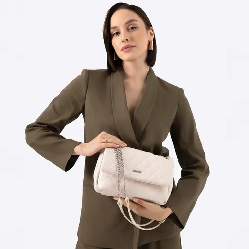 Dámska koženková kabelka s prešívaním, sivobiela 100-4Y-229-0