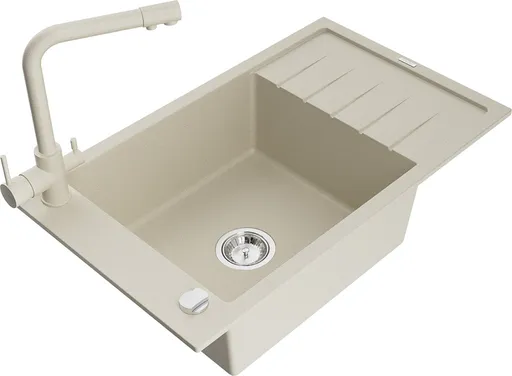 MEXEN/S MEXEN/S - Elias granitový drez 1-miska vrátane batérie Duero, béžová 6511-69-671600-69