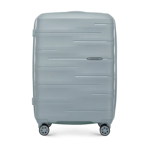 Stredný 56-3T-142-B čierny embosovaný pásikový polypropylénový kufor