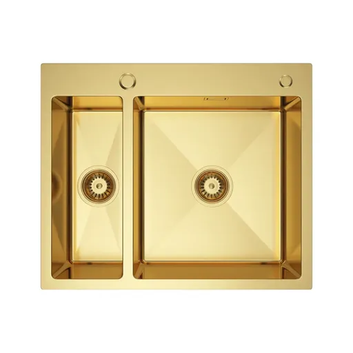 VELAZO VELAZO - Oceľový kuchynský drez 61×51, zlatý PVD, jeden a pol drezu so sifónom VELAZ6151G