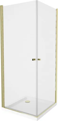 MEXEN/S - PRETORIA duo sprchovací kút 90 x 90, transparent, zlatá + vanička vrátane sifónu 852-090-090-50-02-4010G