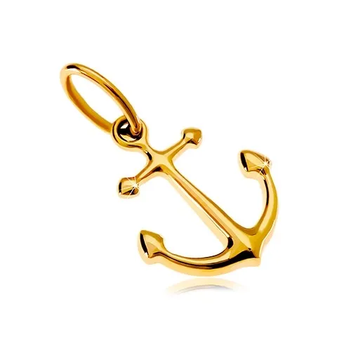 Prívesok zo žltého 14K zlata - kotva s lesklým hladkým povrchom