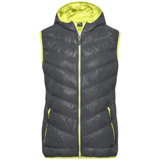 James & Nicholson (Daiber) Ľahká dámska páperová vesta JN1061 - Tmavošedá / žlto-zelená | L