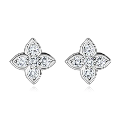 Strieborné 925 náušničky - kvety so zašpicatenými lupeňmi, číre zirkóny