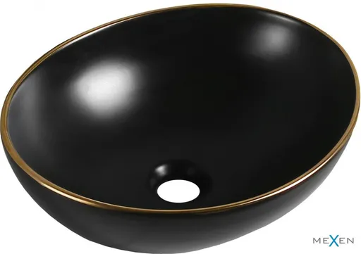 MEXEN - Elza umývadlo na dosku 40 x 33, čierna mat/zlatá hrana 1014025