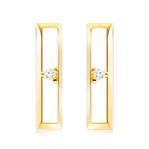 Zlaté náušnice 9K s čírym zirkónom v obryse obdĺžnika