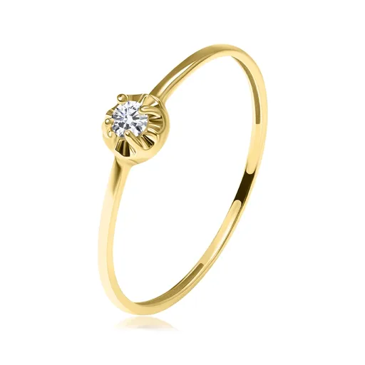 Prsteň v žltom 585 zlate - číry briliant, zvlnený lem, úzke rameno - Veľkosť: 58 mm