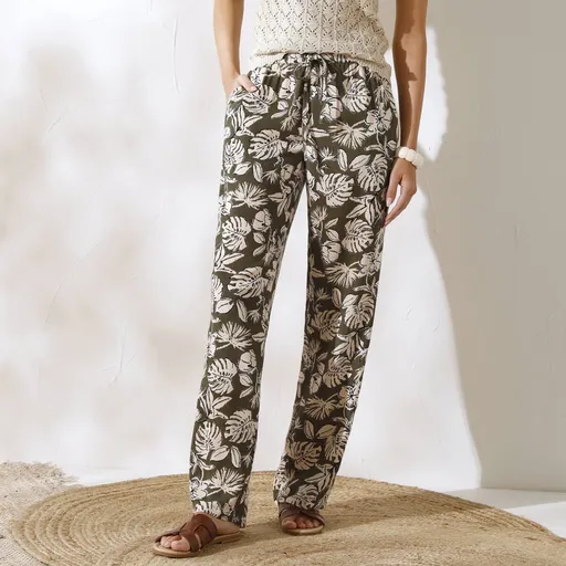 Vzdušné široké nohavice s rastlinnou potlačou