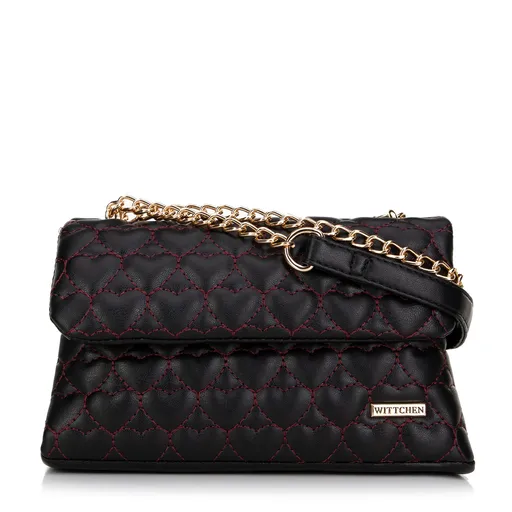 Dámska prešívaná mini kabelka so srdiečkovým vzorom čierno-ružová 99-4Y-405-1X