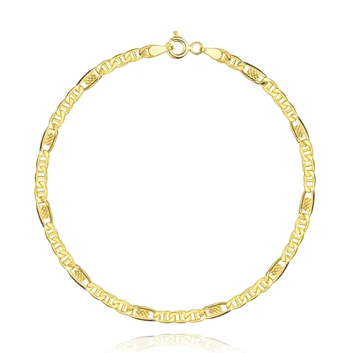 Náramok zo 14K zlata s oválnymi článkami a mriežkovaným obdĺžnikom, 200 mm