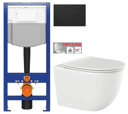 CERSANIT predstenový inštalačný systém s čiernym tlačidlom K97-0637 + WC INVENA TINOS  + SEDADLO K97-526 0637 NO1