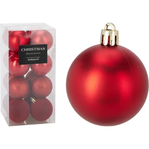 Súprava 16 vianočných ozdôb Festive Sparkles, červená, pr. 5 cm, plast, pr. 5 cm