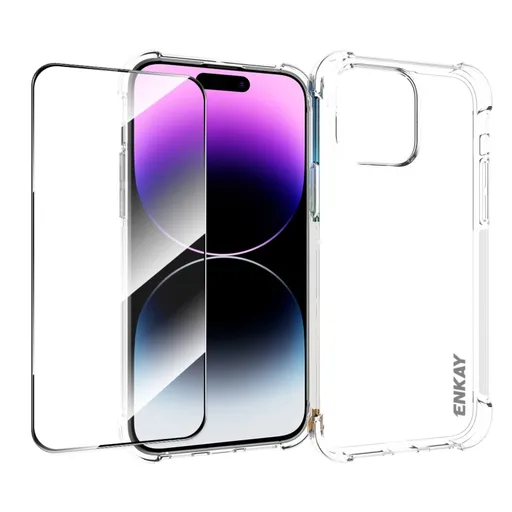 ENKAY SET Priehľadný obal + 3D ochranné sklo Apple iPhone 14 Pro