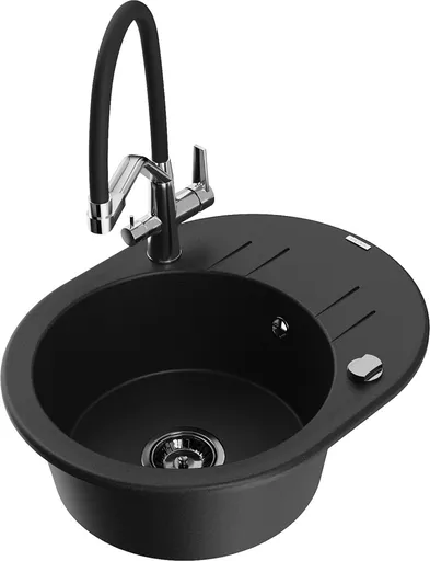 MEXEN/S MEXEN/S - Kevin granitový drez 1-miska vrátane batérie Duo, čierna 6517-77-671701-07-B