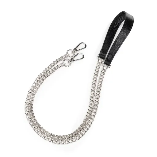 Kožený popruh na kabelku s retiazkou čierno-strieborný 99-X-647-X4