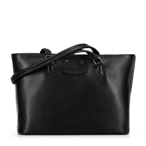 Dámska shopperka z kože s nášivkou v logu čierno-grafitová 100-4E-621-1C