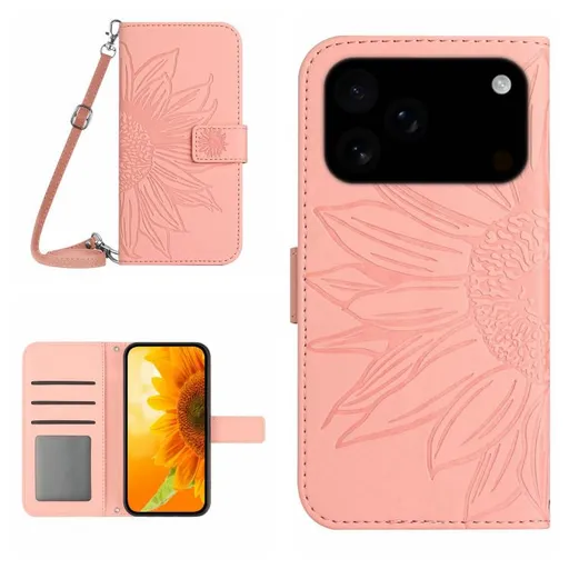 ART SUNFLOWER Peňaženkový kryt so šnúrkou pre Apple iPhone 17 Pro Max ružový