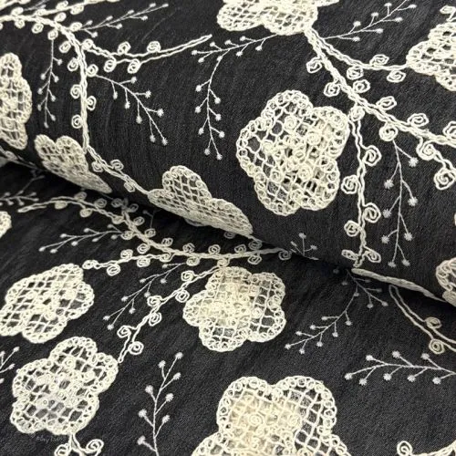 Bavlnená látka JEANS EMBROIDERY Flora design F