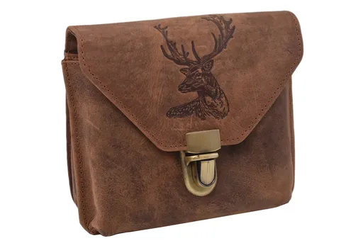 Kožená taška na opasok MERCUCIO tmavý tan embos hlava jeleňa 250115
