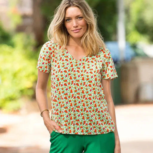 Blúzka s výstrihom do V a potlačou