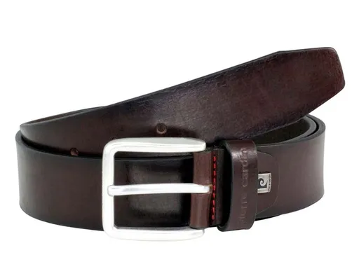 Tmavohnedý pánsky kožený opasok Pierre Cardin s matnou prackou