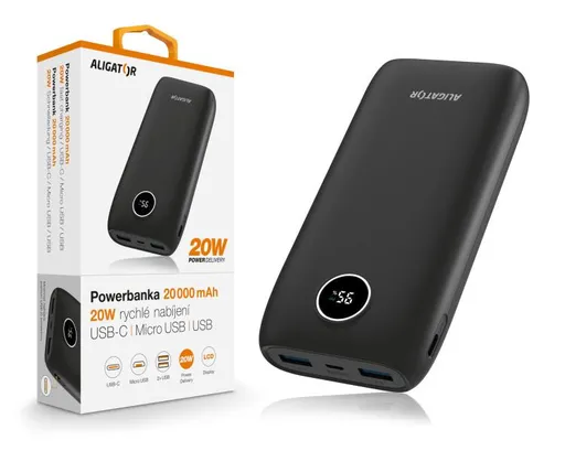 ALIGATOR Powerbanka Power Delivery 20W, rýchle nabíjanie, 20 000 mAh, čierna