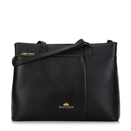 Dámska shopperka z kože s drobným zrnom čierno-zlatá 29-4E-628-1G