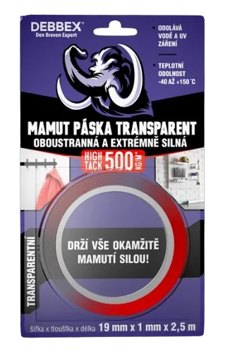 DEBBEX HIGH TACK CLEAR - Obojstranná priehľadná páska 19mm x 1mm x 2,5m