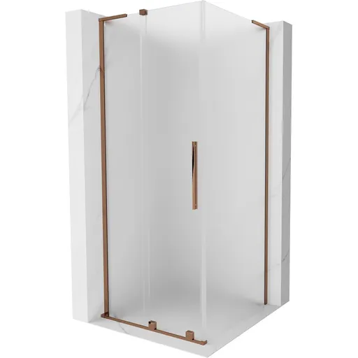 MEXEN/S - Velar L sprchovací kút, posuvné dvere 100 x 100, dekor, ružové zlato 871-100-100-33-60