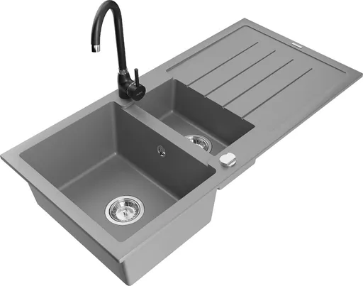 MEXEN/S MEXEN/S - Andres granitový drez s odkvapkávačom vrátane batérie Telma, šedá 6515-71-670200-70