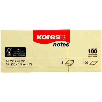 KORES 50 x 40 mm, 3 x 100 lístků, žltý (1318/9000030)