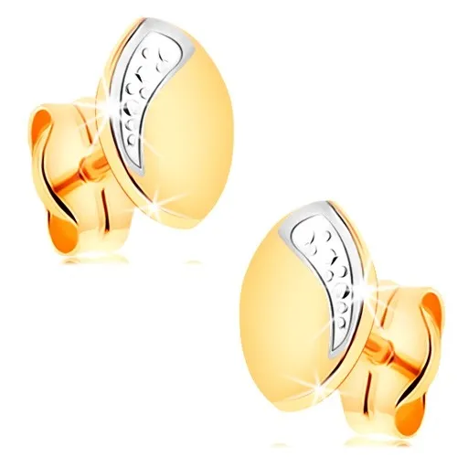 Náušnice zo 14K zlata - dvojfarebné zrnko s líniou drobných bodiek