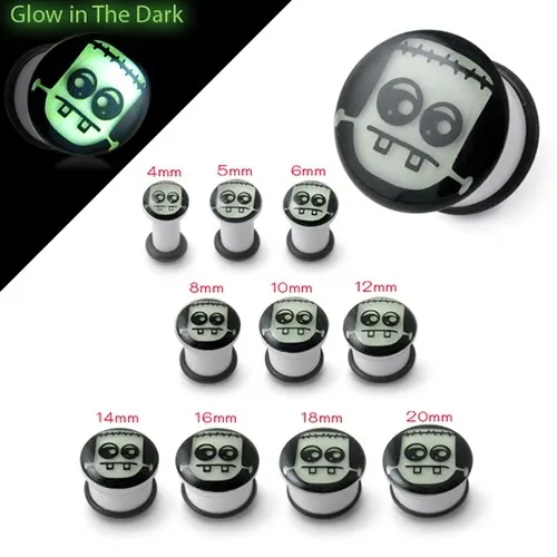 Biely plug do ucha svietiaci v tme - Frankenstein - Hrúbka: 12 mm