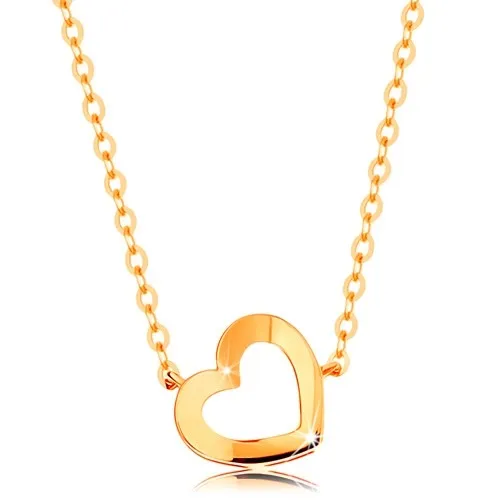 Náhrdelník zo žltého 14K zlata - lesklá kontúra srdiečka, tenká retiazka