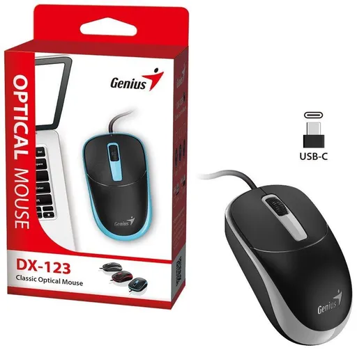 Genius DX-123 Myš, drôtová, optická, 1200DPI, 3 tlačidlá, USB-C, čierno-šedá