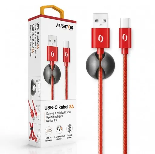 ALIGATOR PREMIUM Dátový kábel 2A, USB-C červená