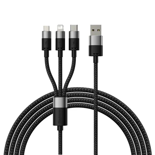 BASEUS STARSPEED 3in1 Kábel USB-C / micro USB / Lightning 1.2 metra čierny
