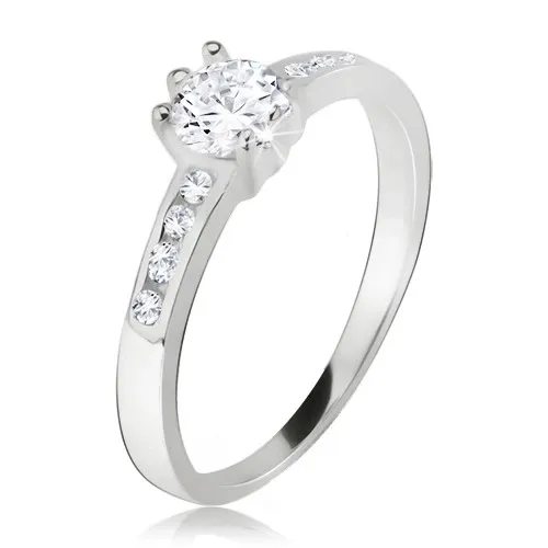 Prsteň, okrúhly číry kamienok, malé zirkóny v ramenách, zo striebra 925 - Veľkosť: 51 mm