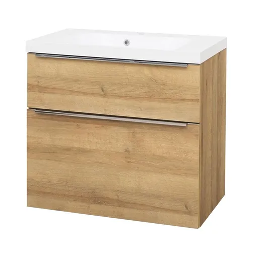 Mereo Mailo, kúpeľňová skrinka s umývadlom z liateho mramoru 81 cm, dub Riviera, chróm madlo CN521M