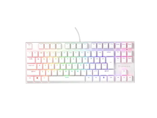 Genesis tichá herná klávesnica THOR 303/TKL/RGB/Outemu Peach Silent/Drôtová USB/US layout/Biela
