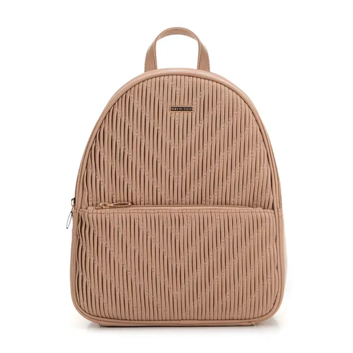 Béžový batoh z ekokože s vertikálnym prešívaním pre jemný a štýlový vzhľad, 99-4Y-636-9.