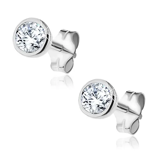 Náušnice zo striebra 925 - zirkón v okrúhlom kalichu, 4 mm