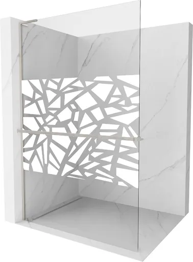 MEXEN/S - Kioto+ L Sprchová zástena WALK-IN s poličkou a držiakom uterákov 120 x 200, biely vzor, nikel kartáčovaná 800-120-123-97-85