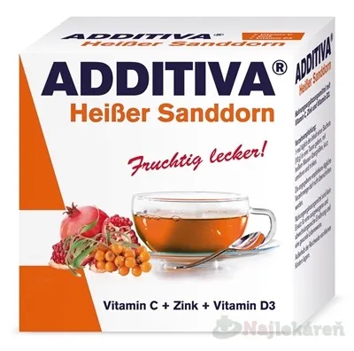 ADDITIVA Horúci dúšok Rakytník vrecúška s práškom (vitamín C + D3 + zinok) 10x10g