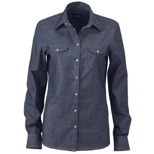 James & Nicholson (Daiber) Dámska džínsová košeľa JN628 - Tmavý denim | S